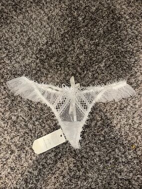 For Love and Lemons White Lace Ruffle Thong Panty with Bow